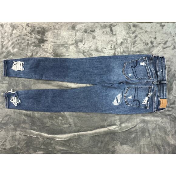 American Eagle next level stretch size 2 jeggin crop distressed medium blue wash - Picture 13 of 15